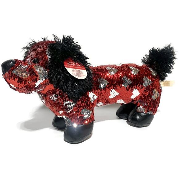 Swipe to Change Color Red & Black Sequined 18" Dachshund Dog Plush Toy - Picture 1 of 6